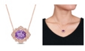 Macy's Amethyst (4 ct. t.w.) and Diamond (1/5 ct. t.w.) Floral Vintage Necklace in 14k Rose Gold